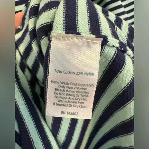 Sail to Sable STS Navy and Aqua Striped Bell Sleeve Sweater Dress M - Picture 4 of 11